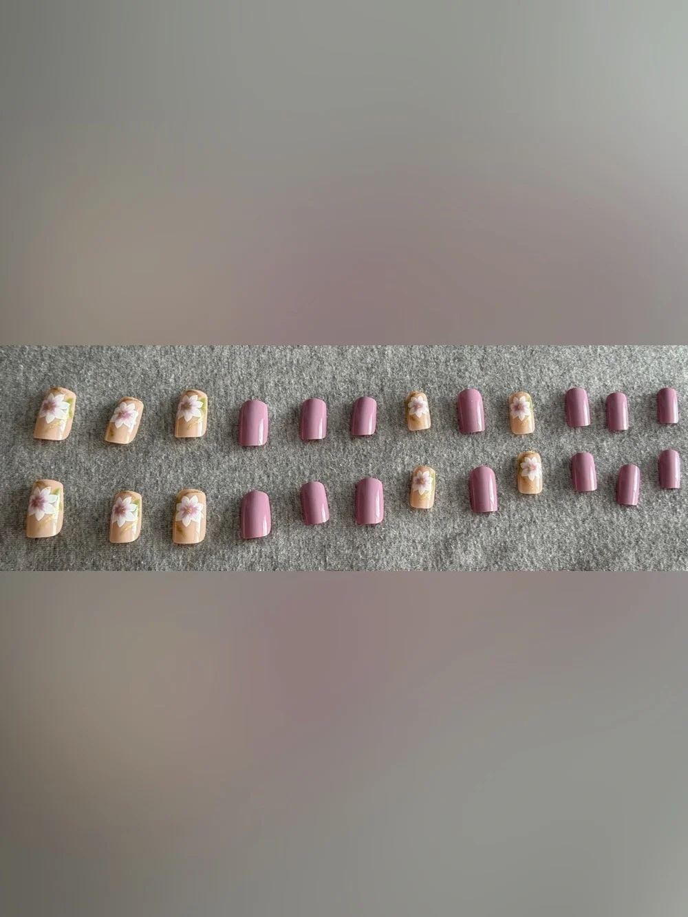 Floral Press-On Nail Set — Blush Pink & Nude